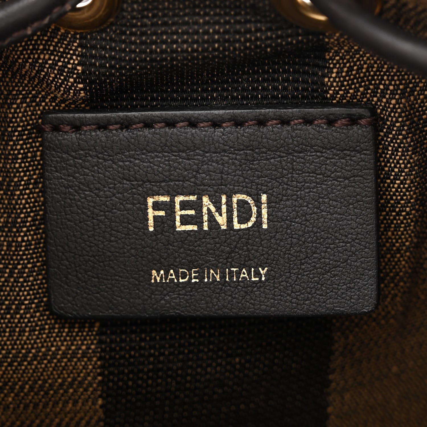 Fendi Fabric Jacquard Raffia Straw Pequin Gingham Woven Mini Mon Tresor Bucket Bag Beige Black Natural 6 of 11