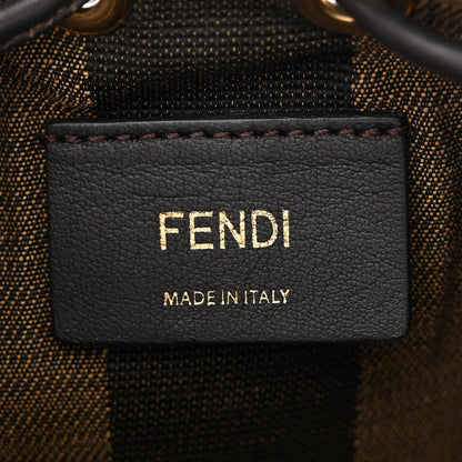 Fendi Fabric Jacquard Raffia Straw Pequin Gingham Woven Mini Mon Tresor Bucket Bag Beige Black Natural 6 of 11