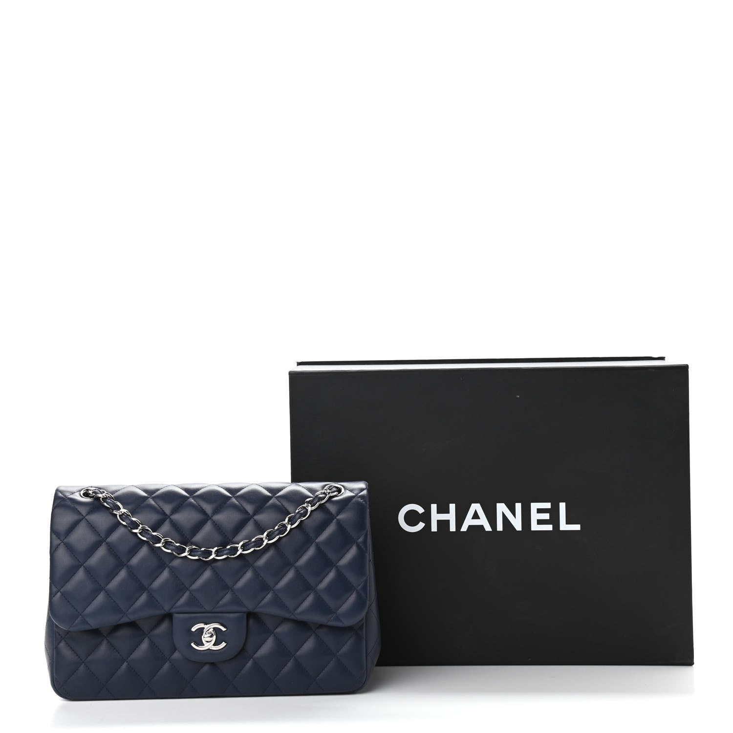 Chanel Lambskin Quilted Jumbo Double Flap Navy Blue 11 of 11