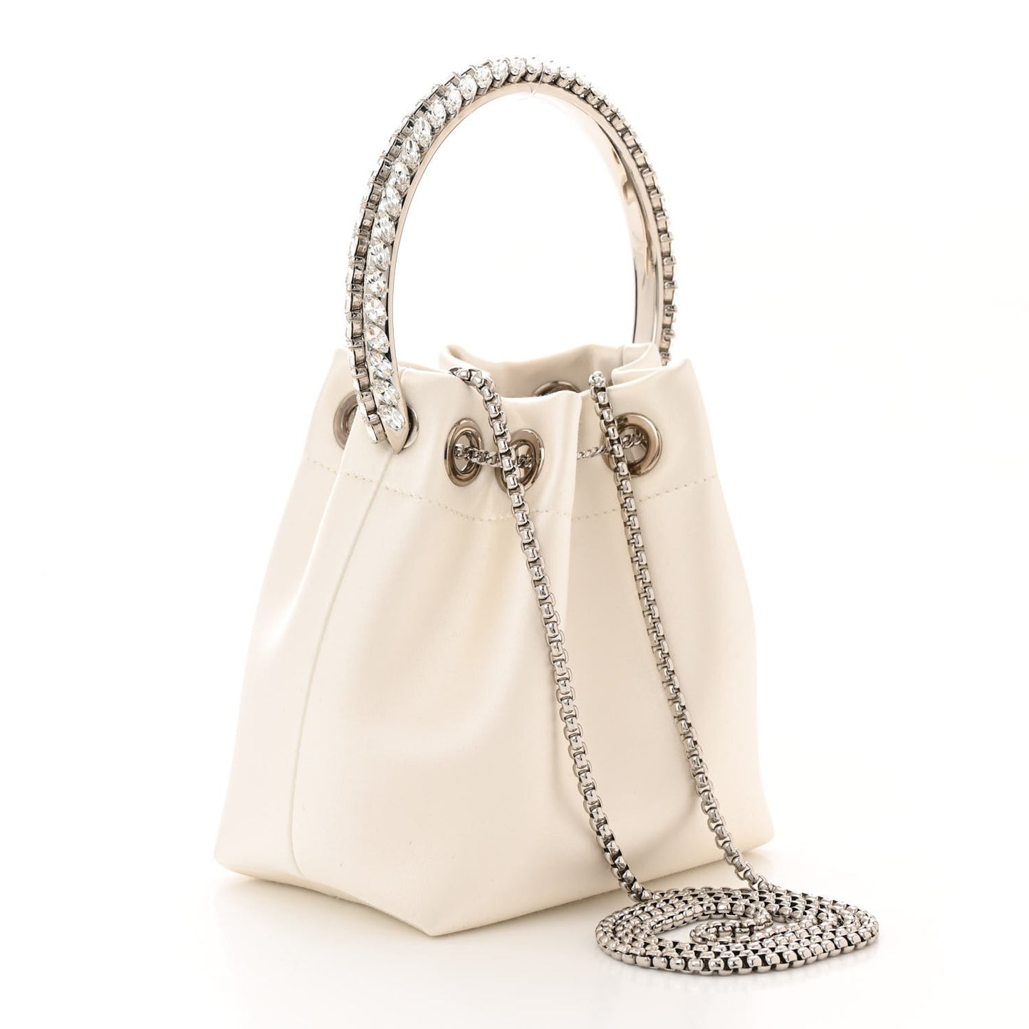 Satin Crystal Embellished Top Handle Bon Bon Bag Ivory