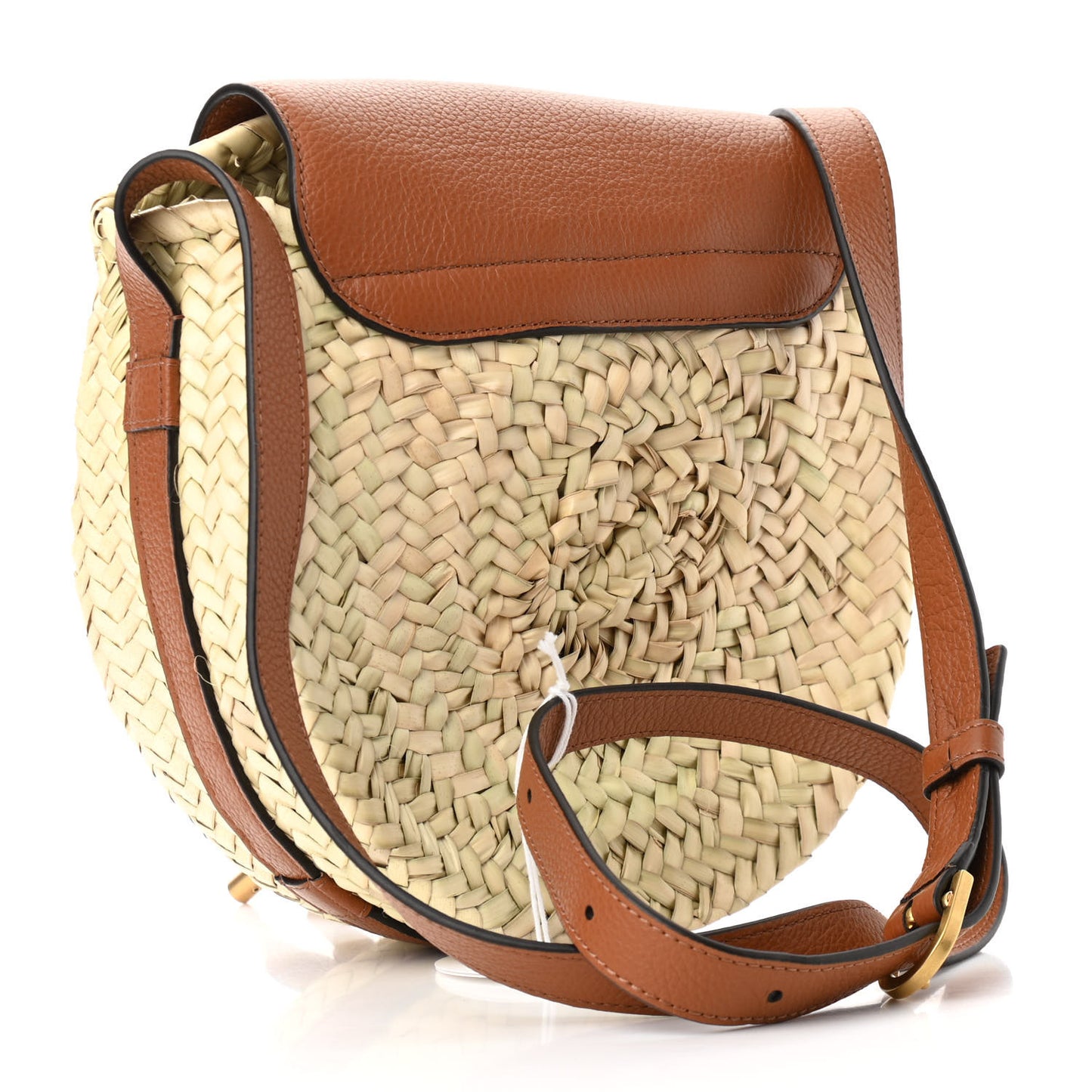 Raffia Small Grain Calfskin Small Marcie Basket Crossbody Tan