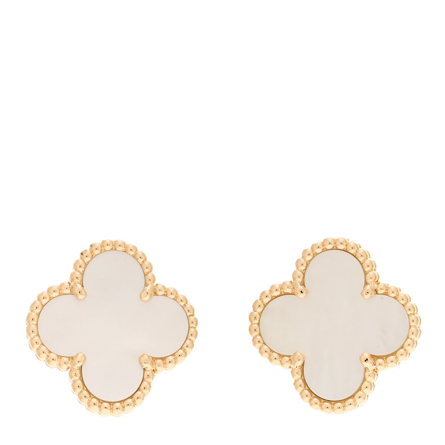 Van Cleef & Arpels 18K Yellow Gold Mother of Pearl Vintage Alhambra Earrings 1 of 4