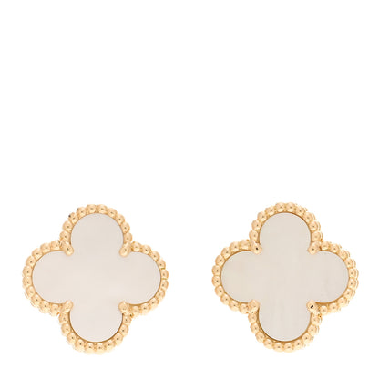 Van Cleef & Arpels 18K Yellow Gold Mother of Pearl Vintage Alhambra Earrings 1 of 4