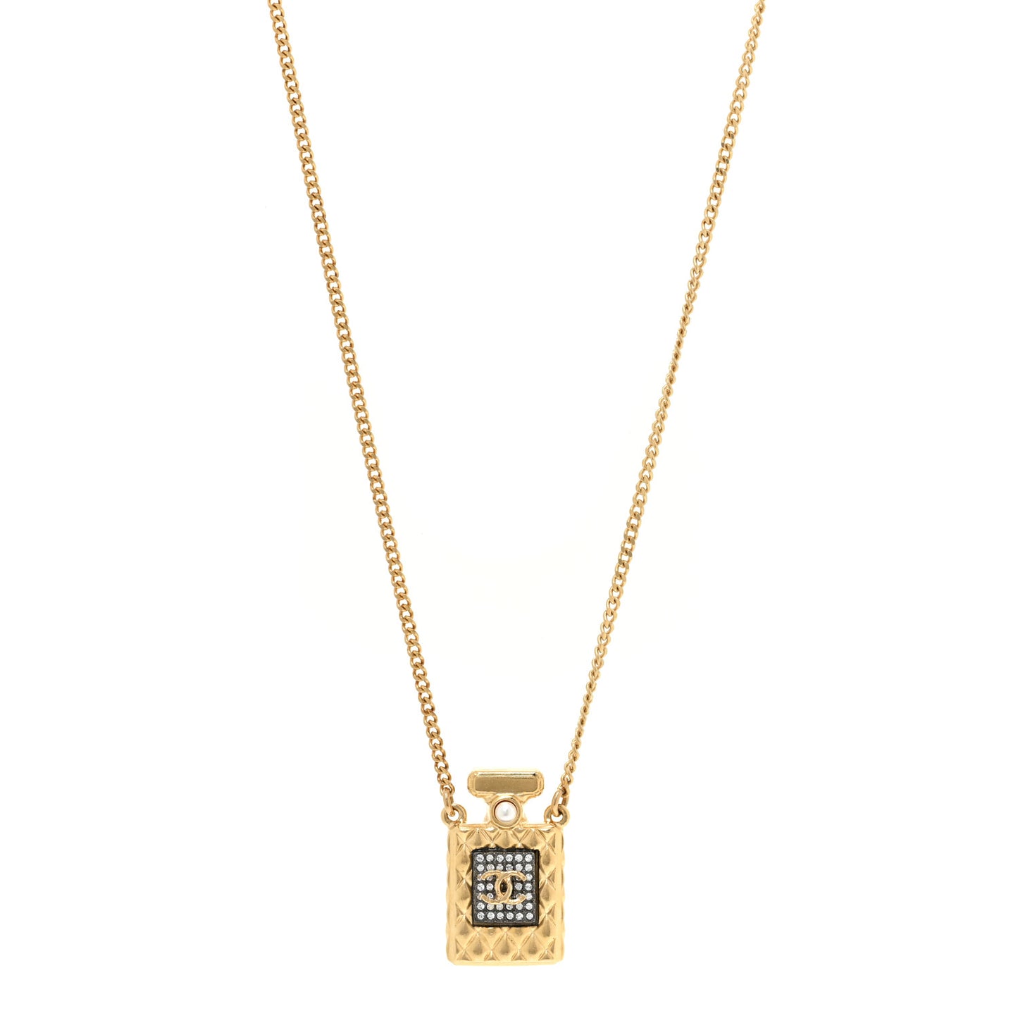 Crystal Pearl Perfume Bottle CC Necklace Gold