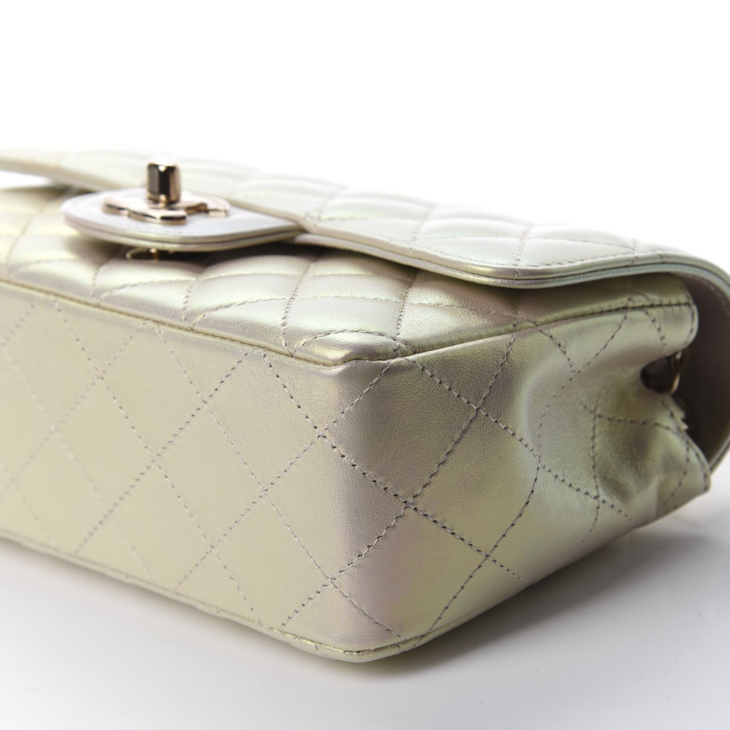 Iridescent Lambskin Quilted Mini Rectangular Flap Ivory