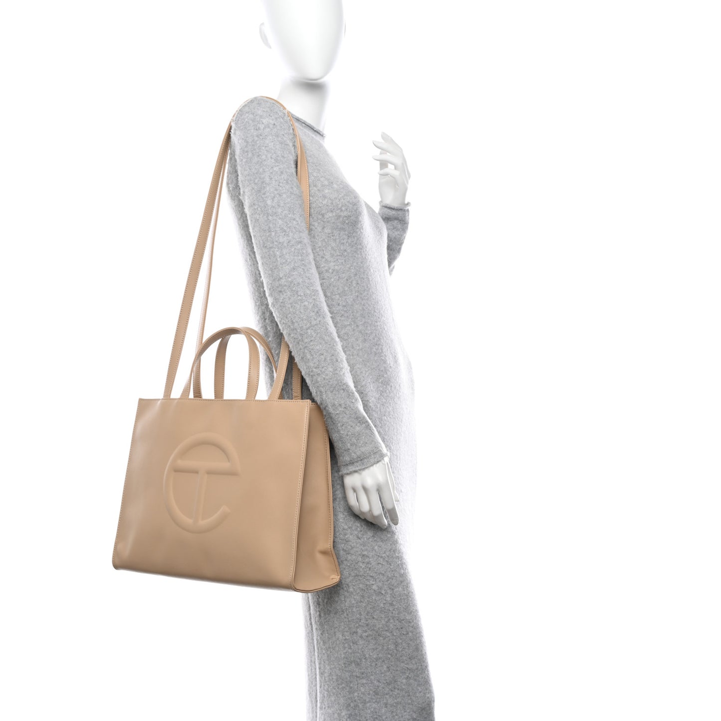 Vegan Leather Medium Shopping Bag Cream