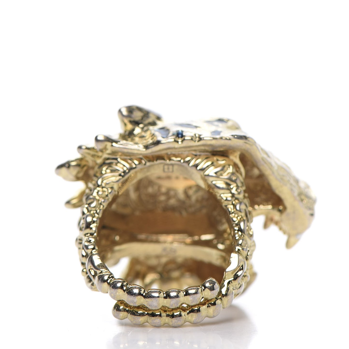 Metal Crystal Lion Head Ring 6 Aged Gold Multicolor