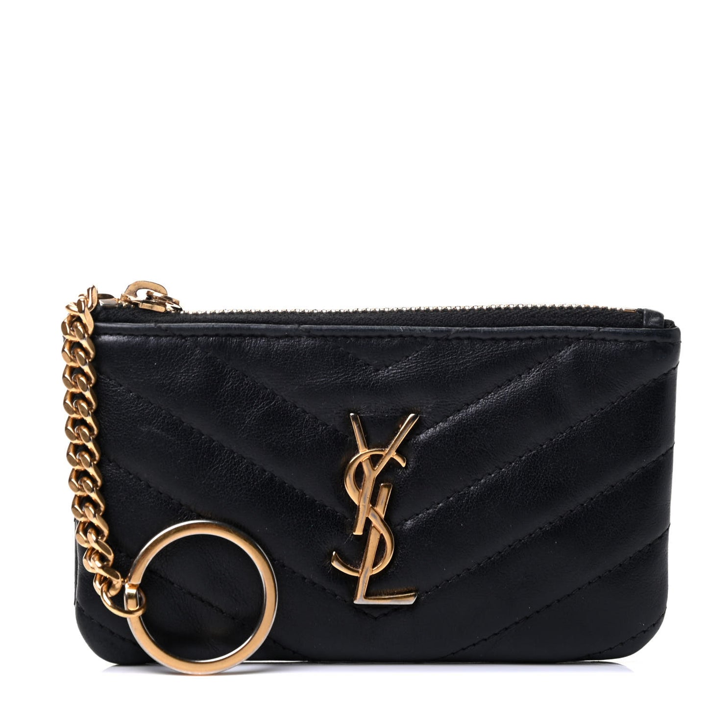 Calfskin Matelasse Monogram Key Pouch Black