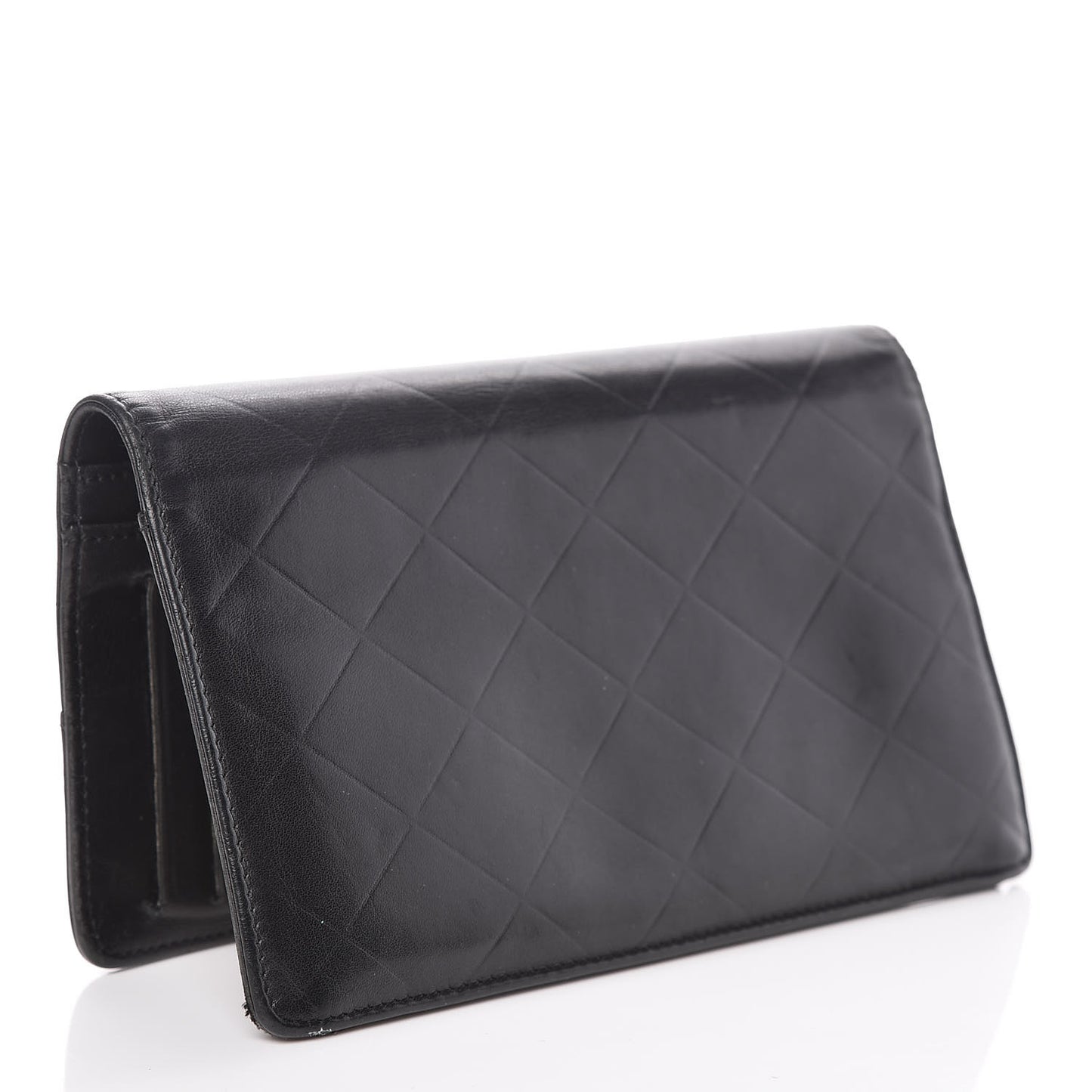 Lambskin Embossed Logo Yen Wallet Black
