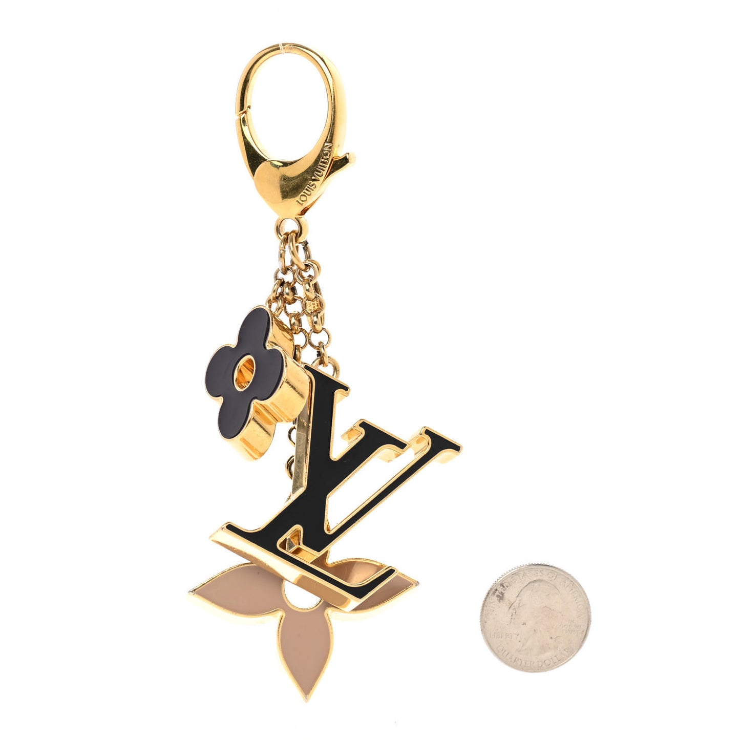 Metal Enamel Fleur De Monogram Bag Charm Dore