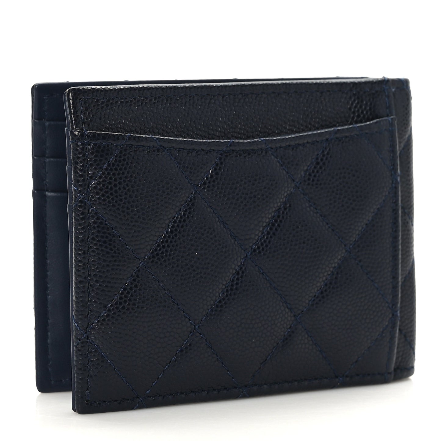 Caviar Quilted Bi-Fold Wallet Dark Blue