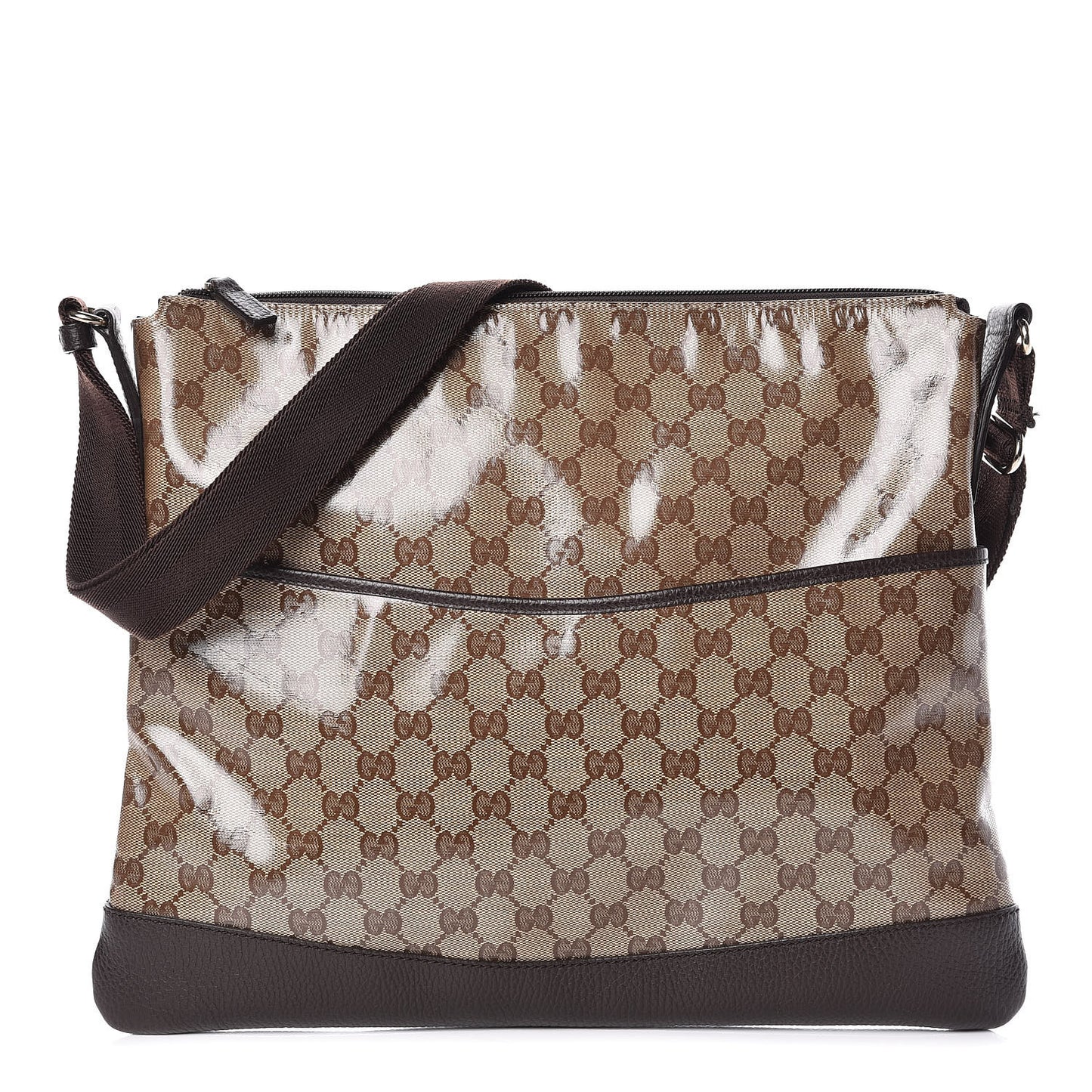 Crystal Monogram Large Flat Messenger Bag Dark Brown
