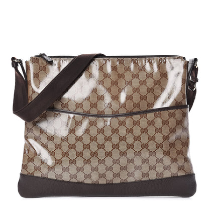 Gucci Crystal Monogram Large Flat Messenger Bag Dark Brown 1 of 9