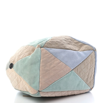 Chanel Suede Calfskin Quilted Patchwork Drawstring Bag Blue Green Pink Beige 3 of 4