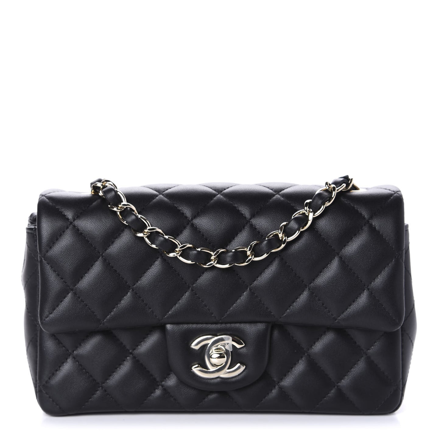 Lambskin Quilted Mini Rectangular Flap Black