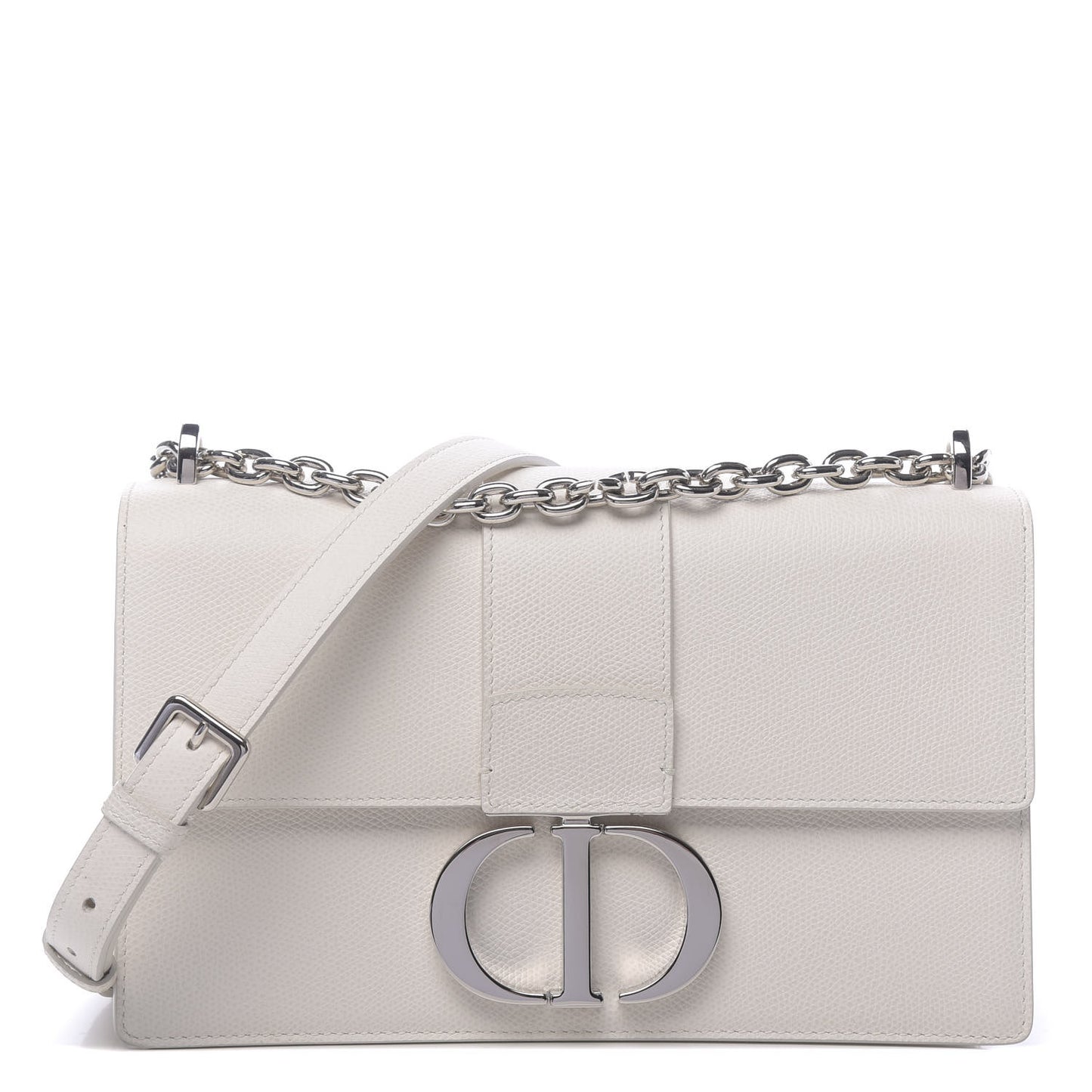 Grained Calfskin 30 Montaigne Chain Flap Bag White