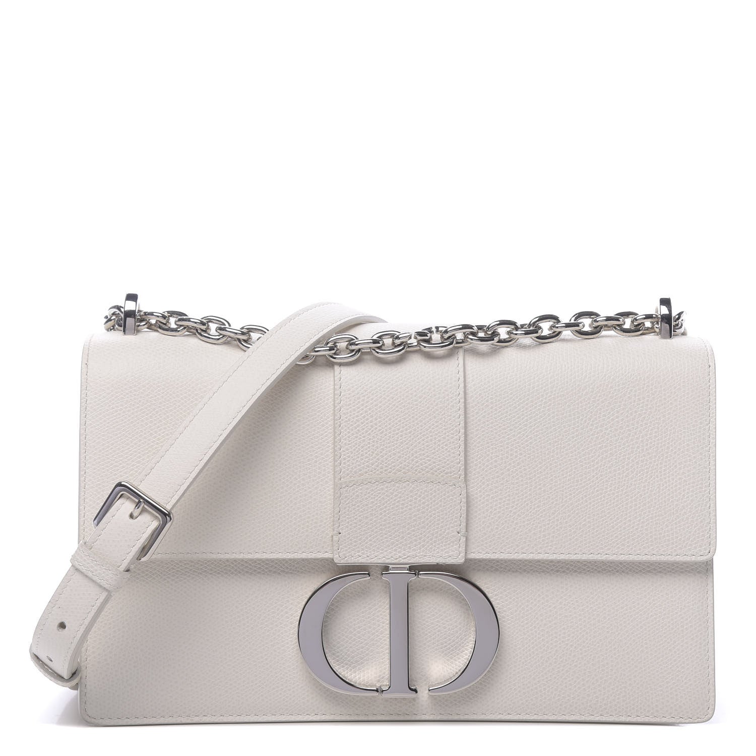 Christian Dior Grained Calfskin 30 Montaigne Chain Flap Bag White 1 of 12