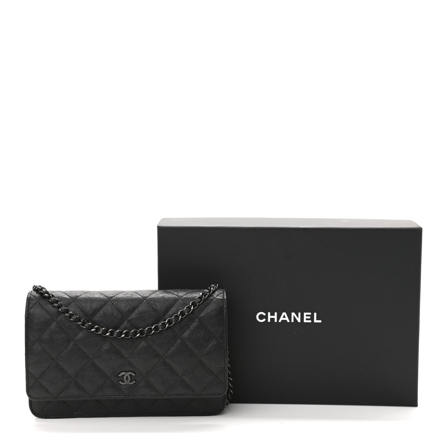 Chanel Crumpled Calfskin Quilted Wallet On Chain WOC So Black 12 of 12