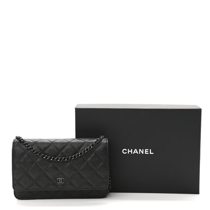 Chanel Crumpled Calfskin Quilted Wallet On Chain WOC So Black 12 of 12