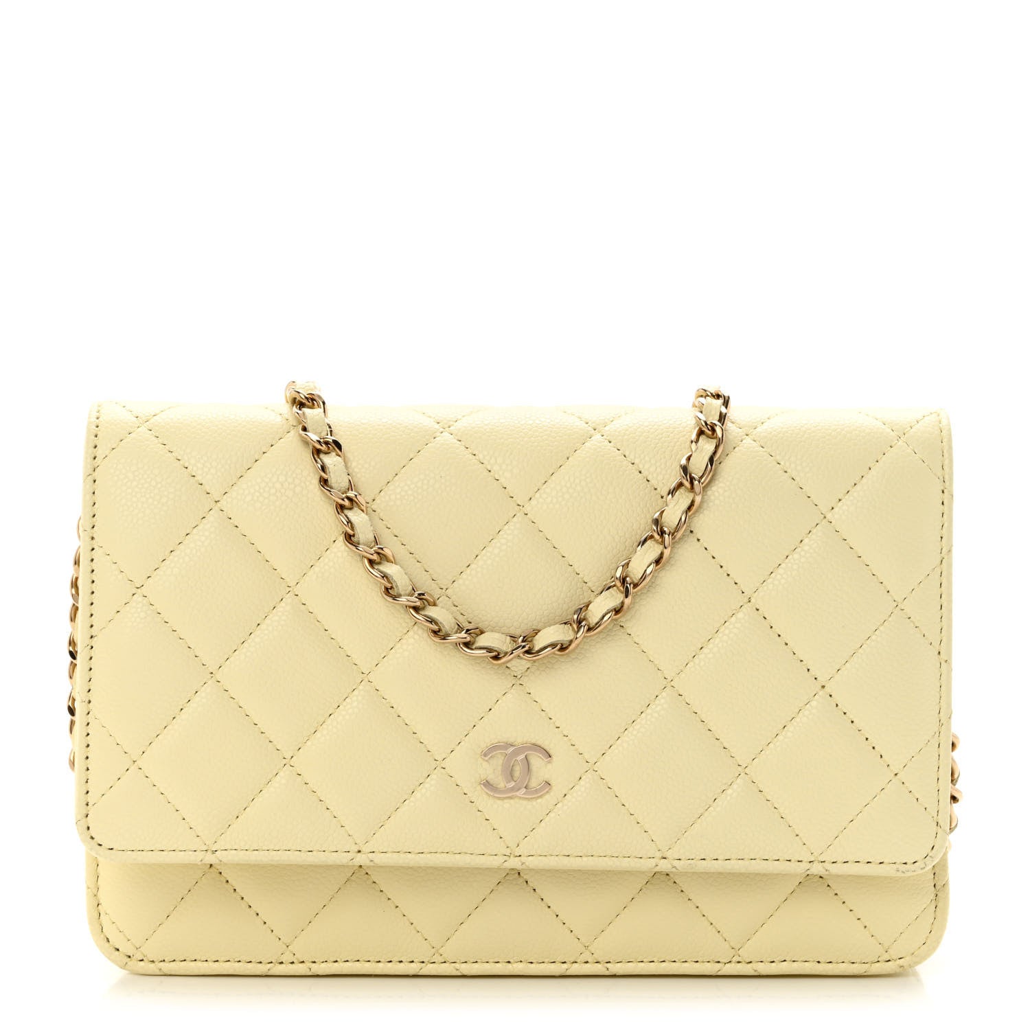 Chanel Caviar Quilted Wallet on Chain WOC Light Yellow 1 of 11
