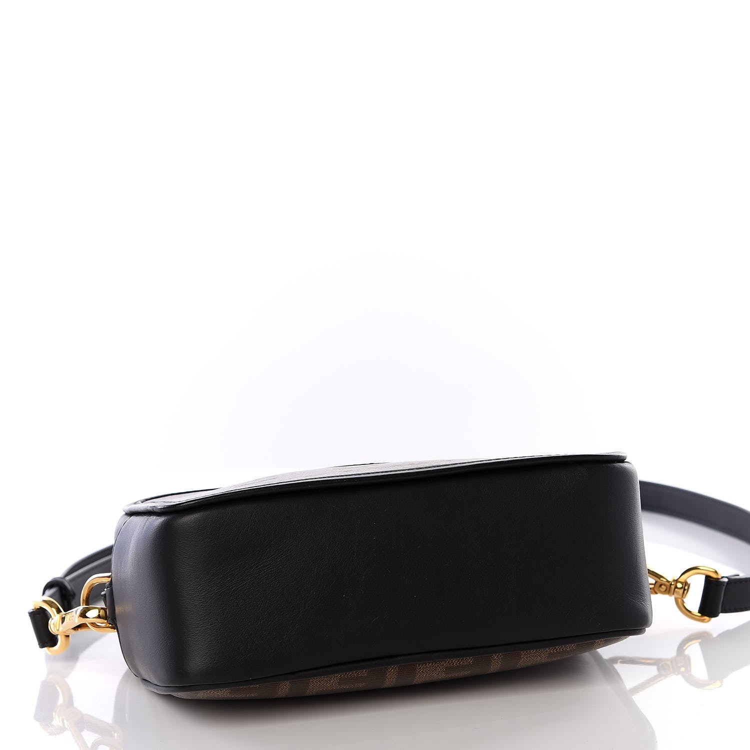Fendi Glazed Fabric Vitello Century FF 1974 Stamp Patch Mini Camera Case Mogano Panna Black 3 of 9