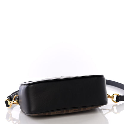 Fendi Glazed Fabric Vitello Century FF 1974 Stamp Patch Mini Camera Case Mogano Panna Black 3 of 9