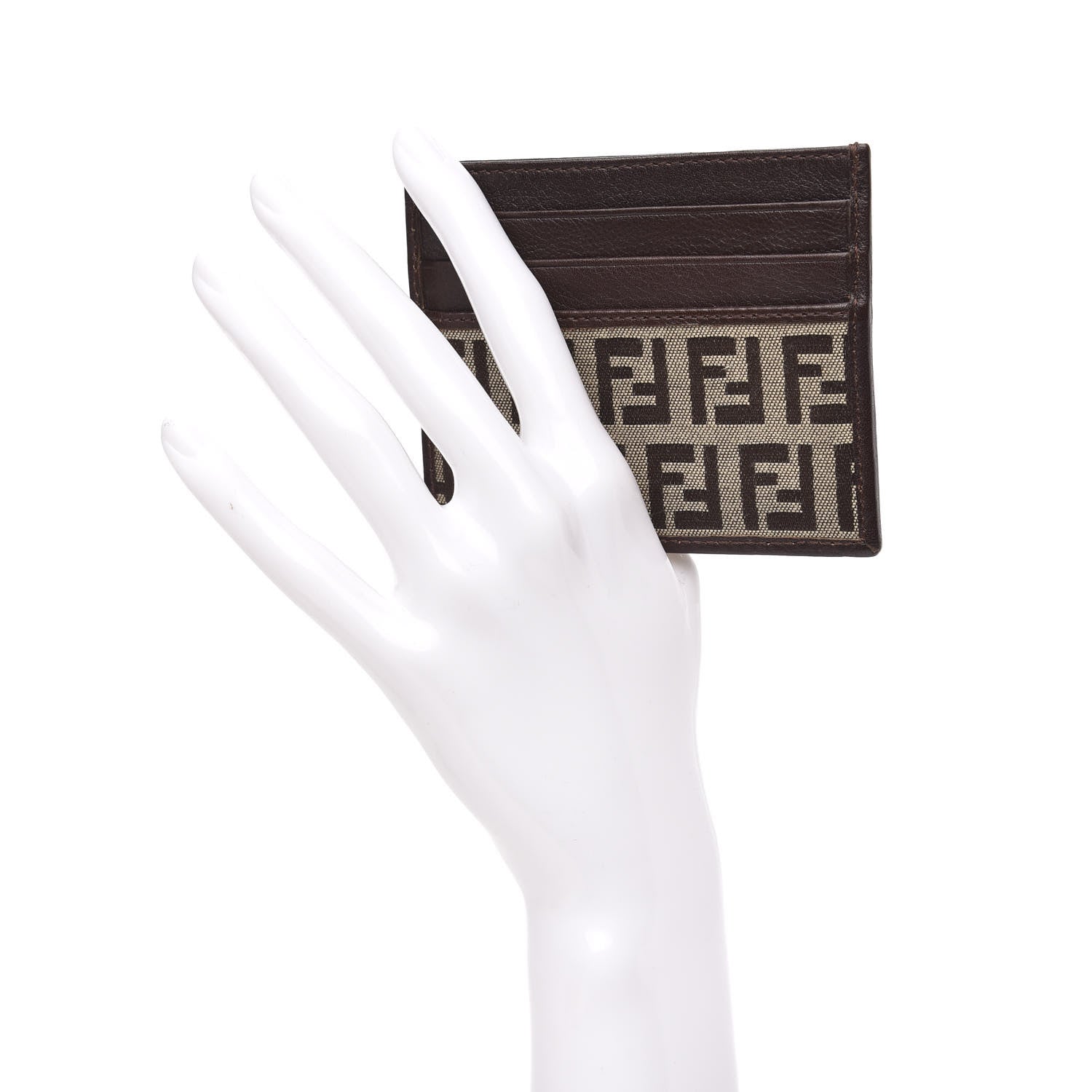 Fendi Zucchino Calfskin Card Holder Mogano Panna Marrone 2 of 6