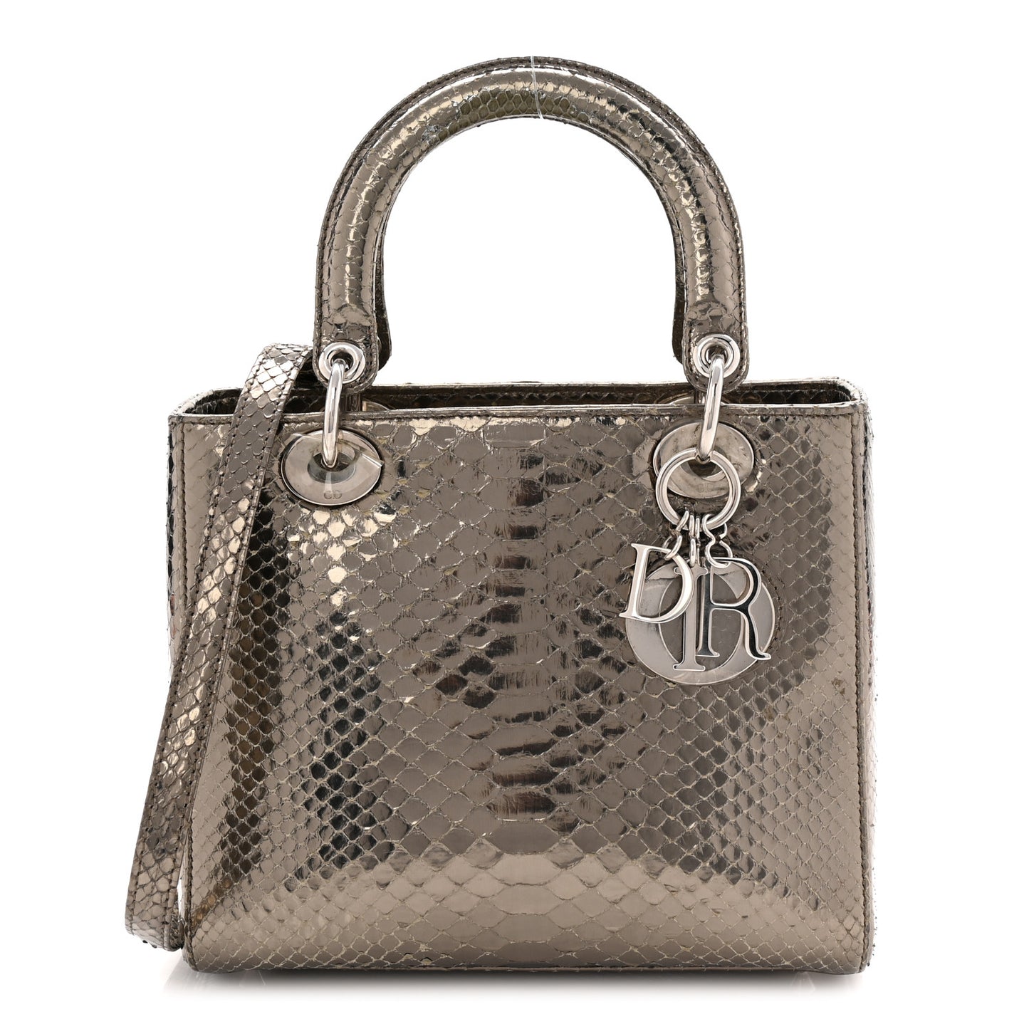 Metallic Snakeskin Medium Lady Dior Silver
