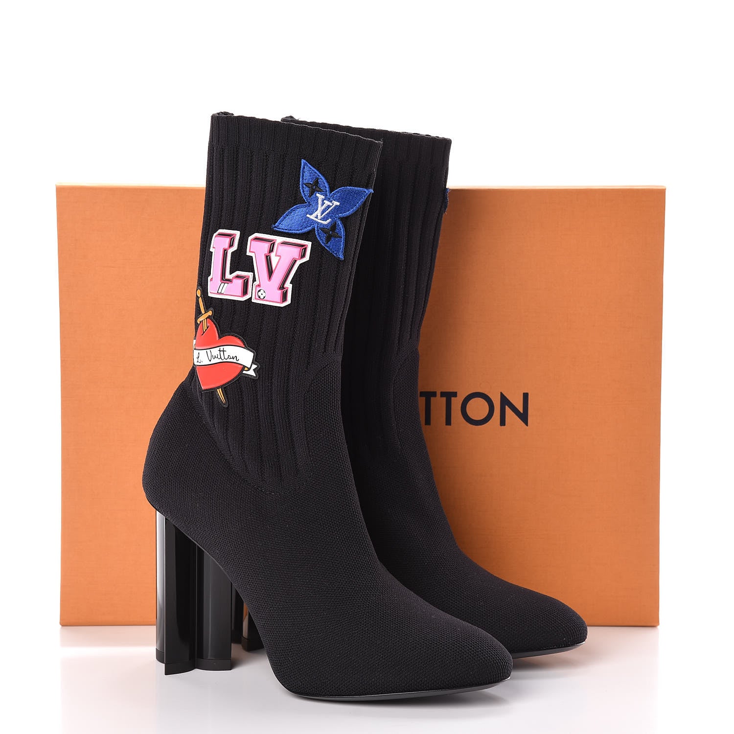 Louis Vuitton Stretch Fabric LV Black Heart Sock Ankle Boots 37.5 Black 8 of 8