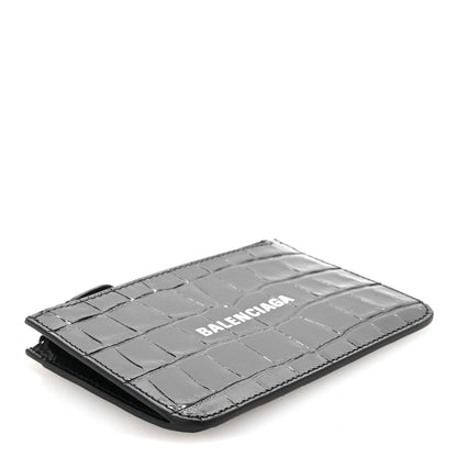 Balenciaga Shiny Calfskin Logo Crocodile Embossed Large Cash Long Coin Card Holder Black 4 of 7
