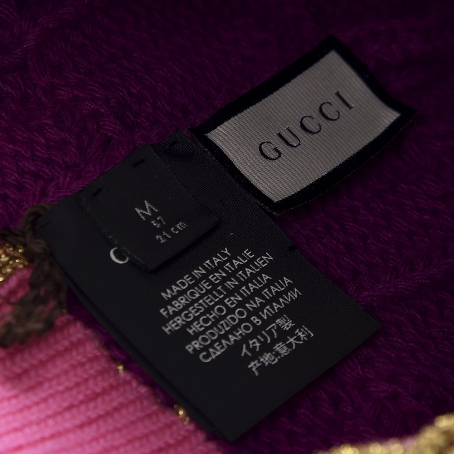 Gucci Wool Cashmere Polyamide Cable Knit Bonhate Beanie Hat M Magenta Pink 4 of 4