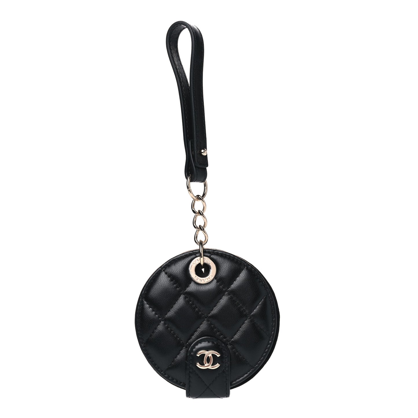 Lambskin Quilted Round Luggage Tag Black
