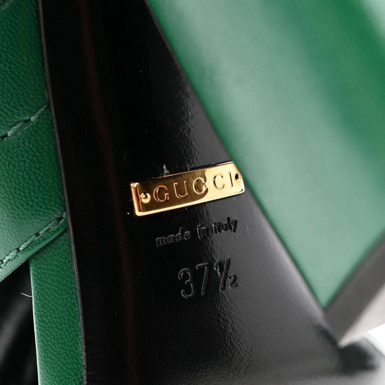 Gucci Malaga Kid Webby Crossover High Heel Slide Sandals 37.5 Emerald 6 of 8