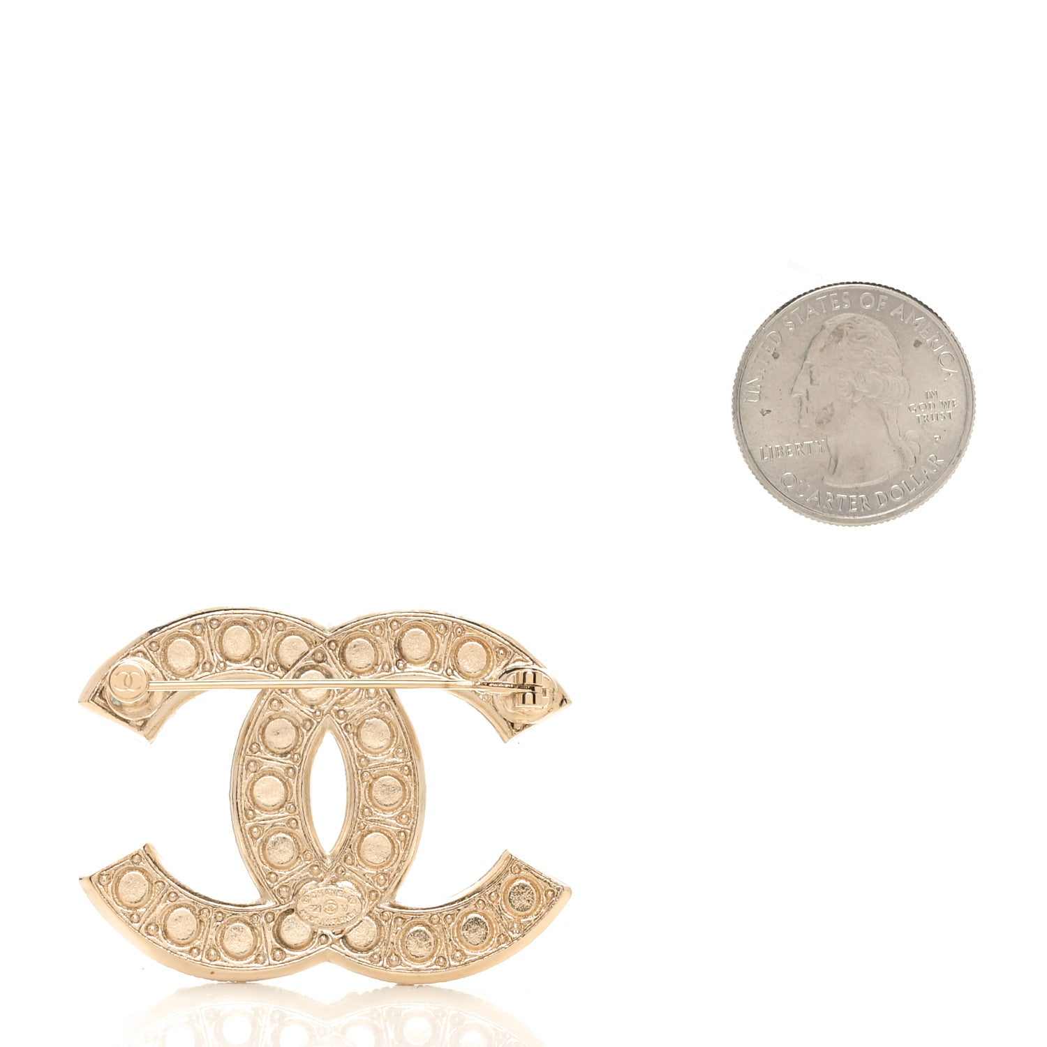 Chanel Metal Crystal Graduated Pearl CC Brooch Gold 2 of 4