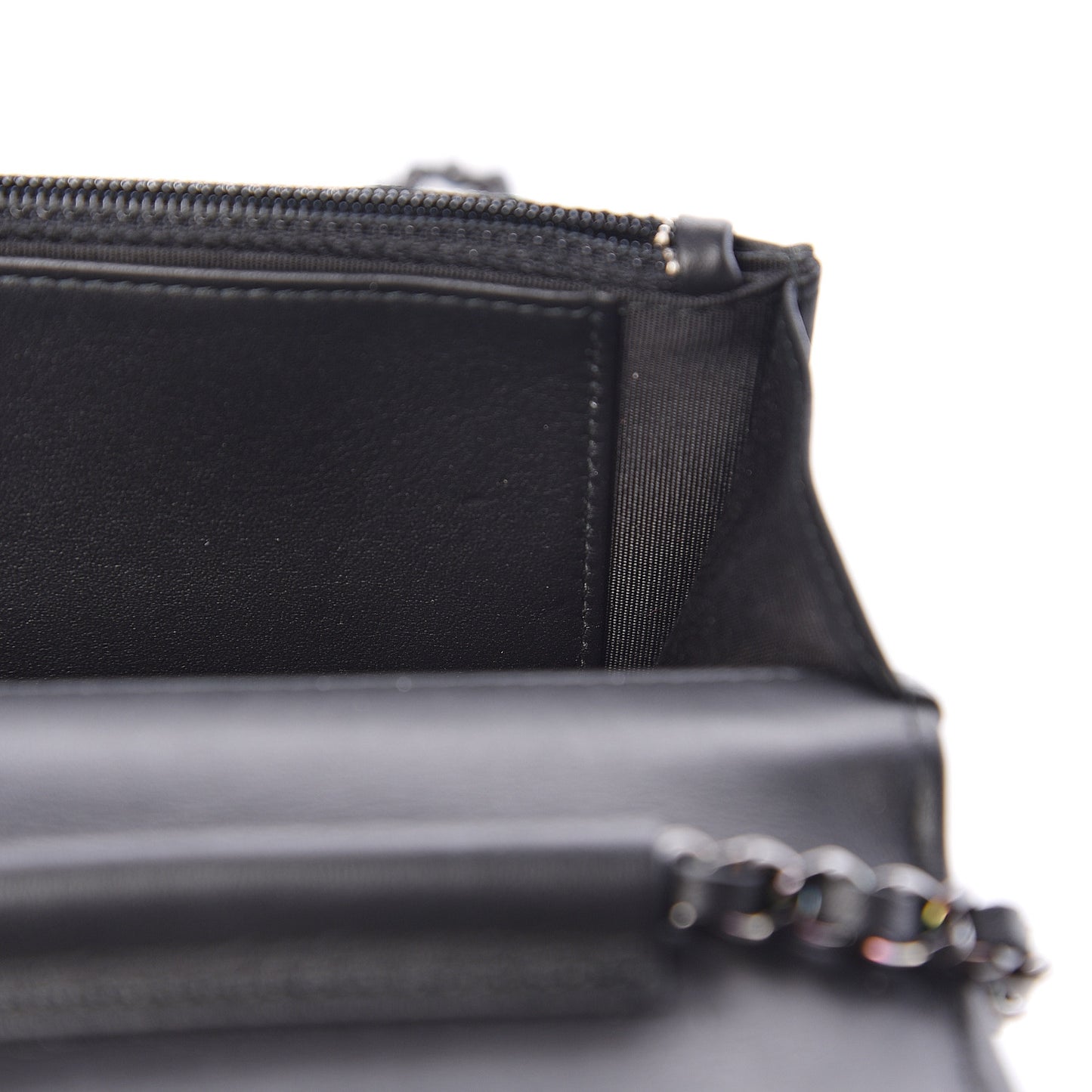 Calfskin Painted Chevron Embossed Boy Wallet On Chain WOC Black