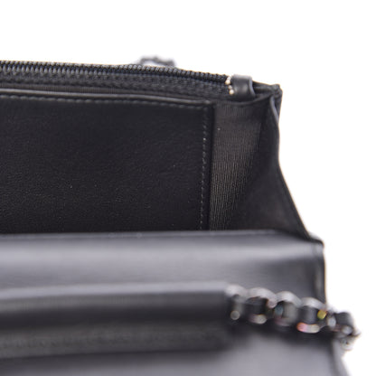 Chanel Calfskin Painted Chevron Embossed Boy Wallet On Chain WOC Black 10 of 13