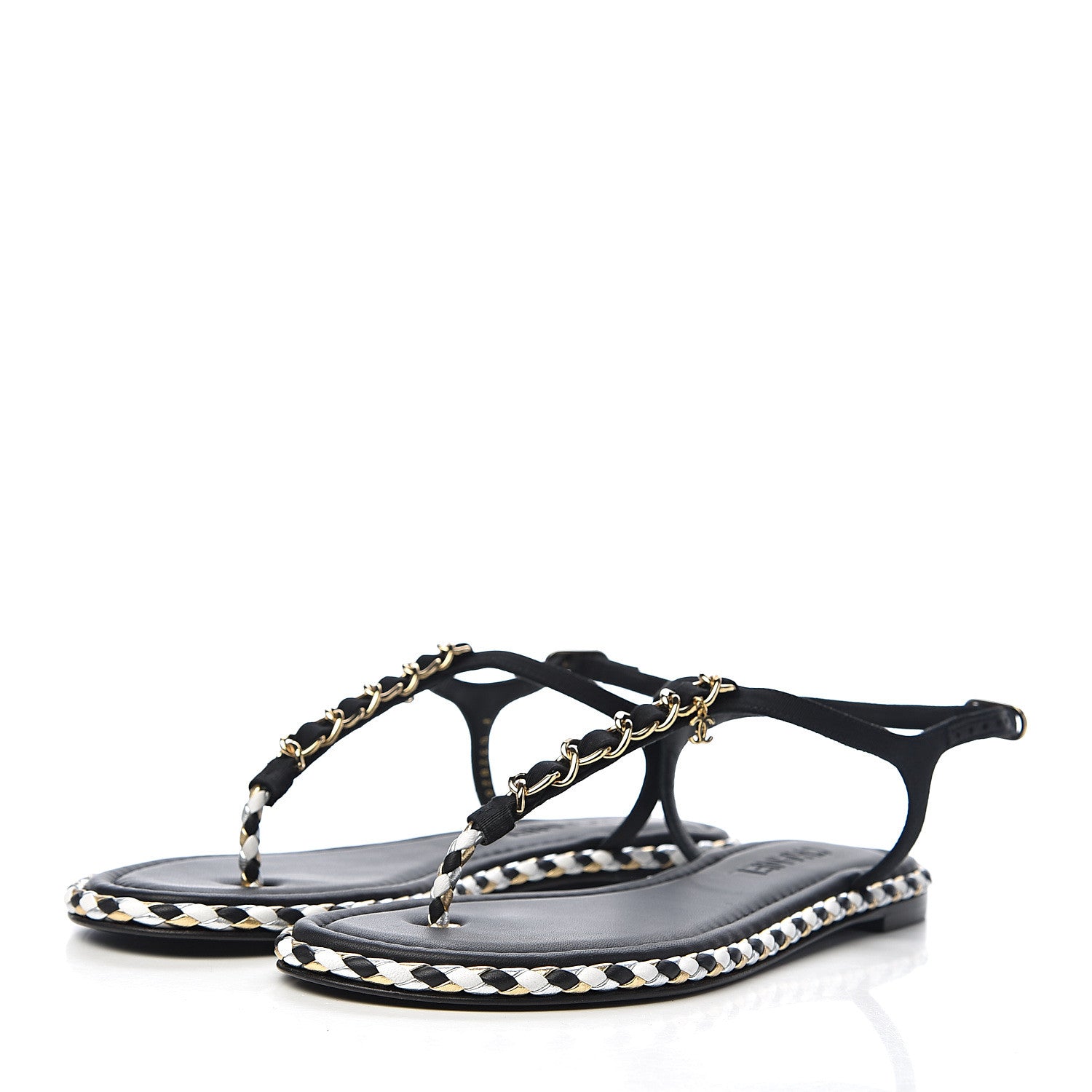 Chanel Grosgrain Chain Thong Sandals 39 Black 3 of 11