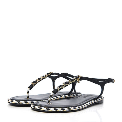 Chanel Grosgrain Chain Thong Sandals 39 Black 3 of 11