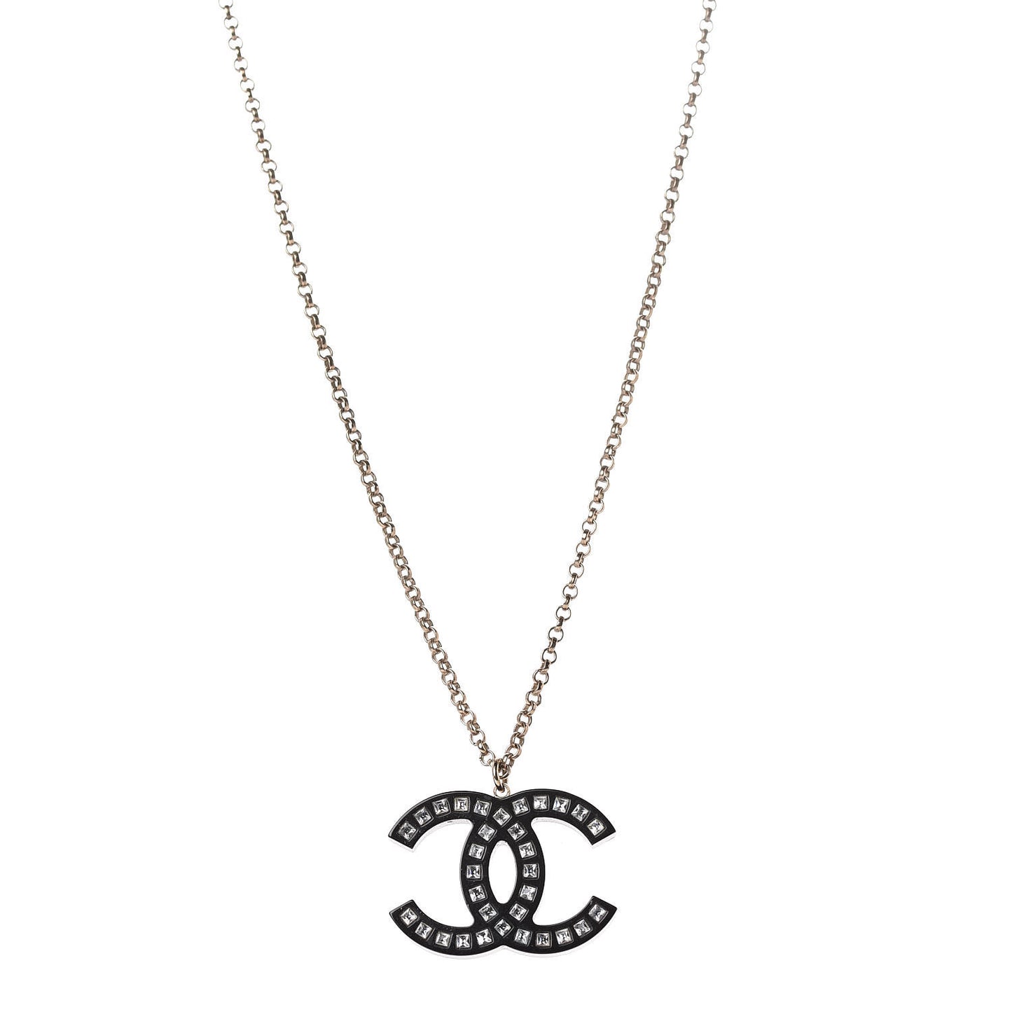 Resin Baguette Crystal CC Necklace Black