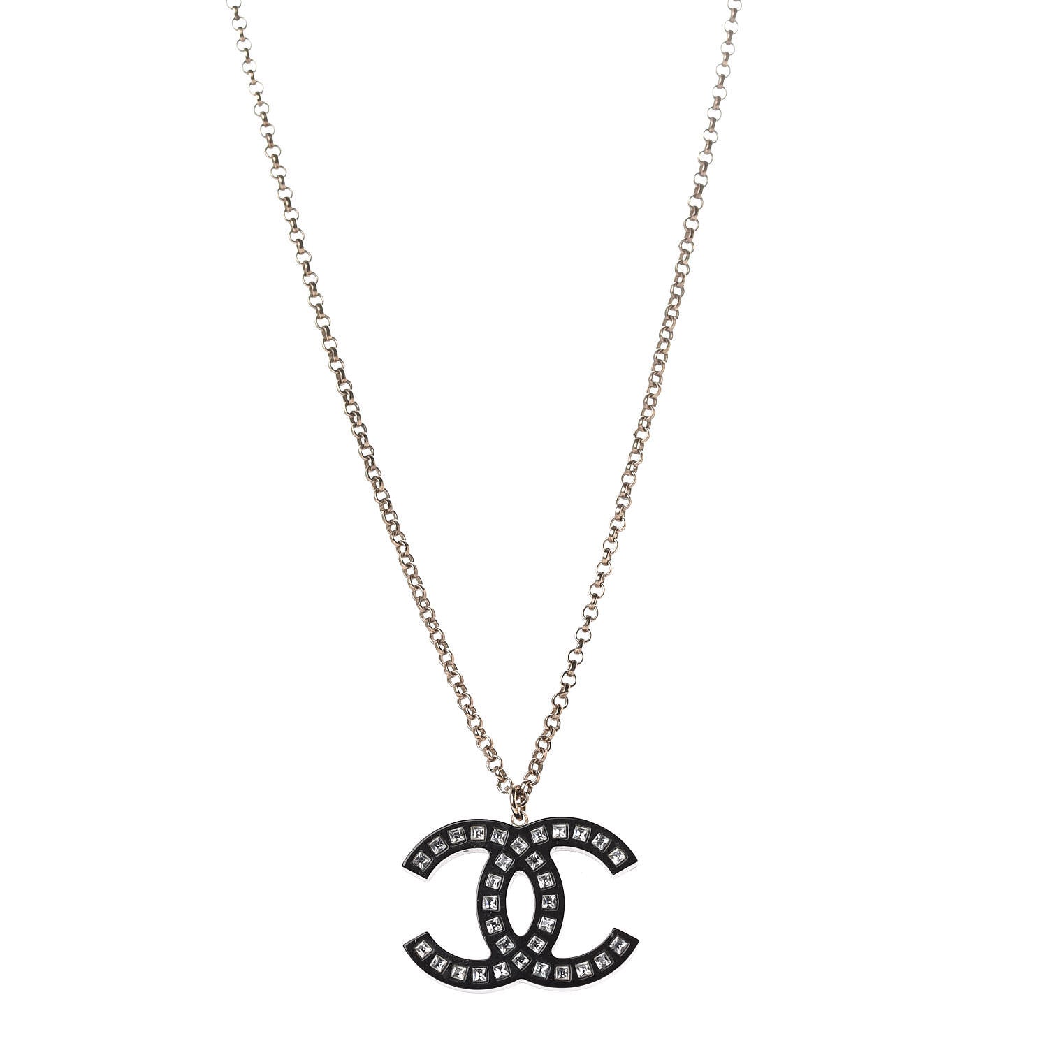 Chanel Resin Baguette Crystal CC Necklace Black 1 of 6