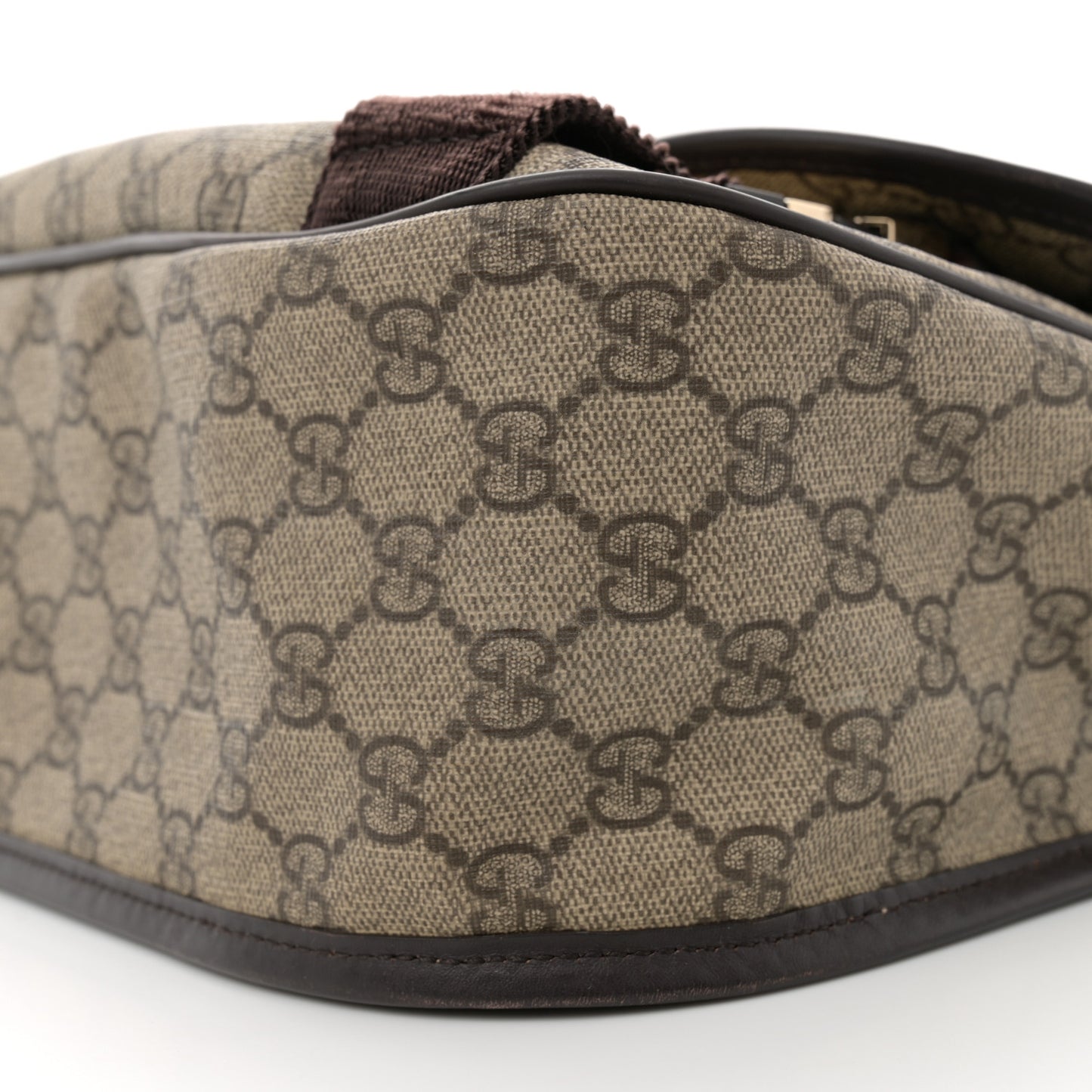 GG Plus Monogram Medium Double Buckle Flap Messenger Bag Beige Dark Brown