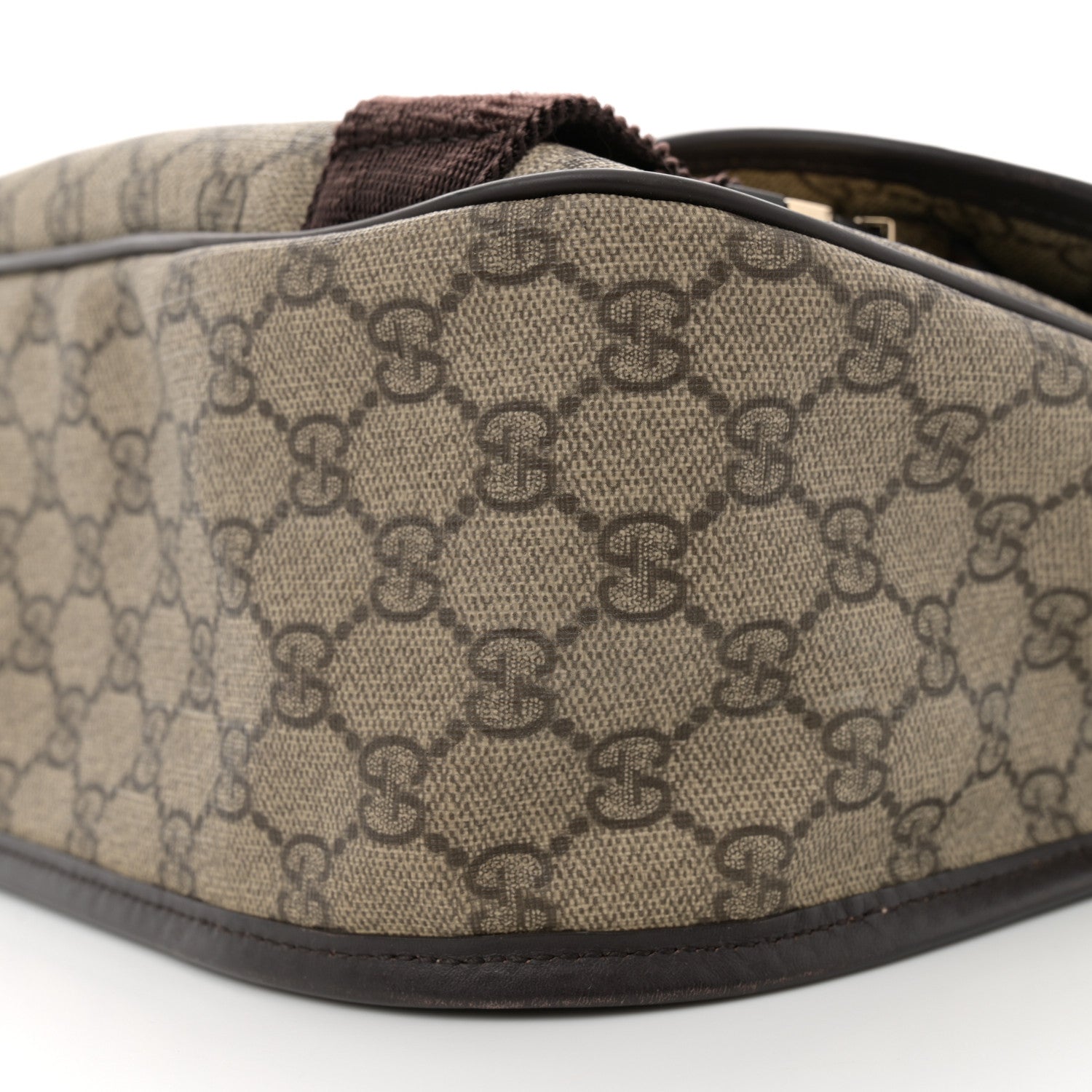 Gucci GG Plus Monogram Medium Double Buckle Flap Messenger Bag Beige Dark Brown 10 of 11