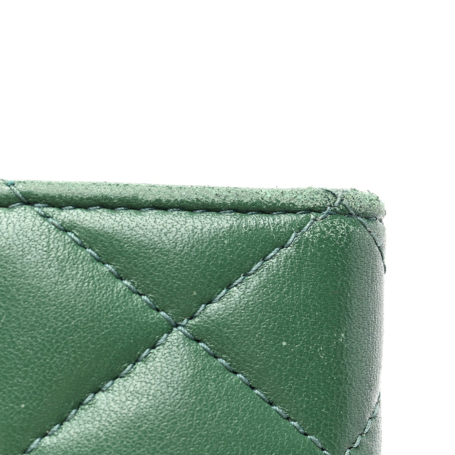 Chanel Lambskin Quilted Flap Card Holder Wallet Green 10 of 11