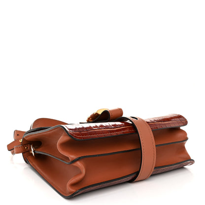 Chloe Calfskin Crocodile Embossed Large Aby Day Shoulder Bag Chestnut Brown 4 of 10