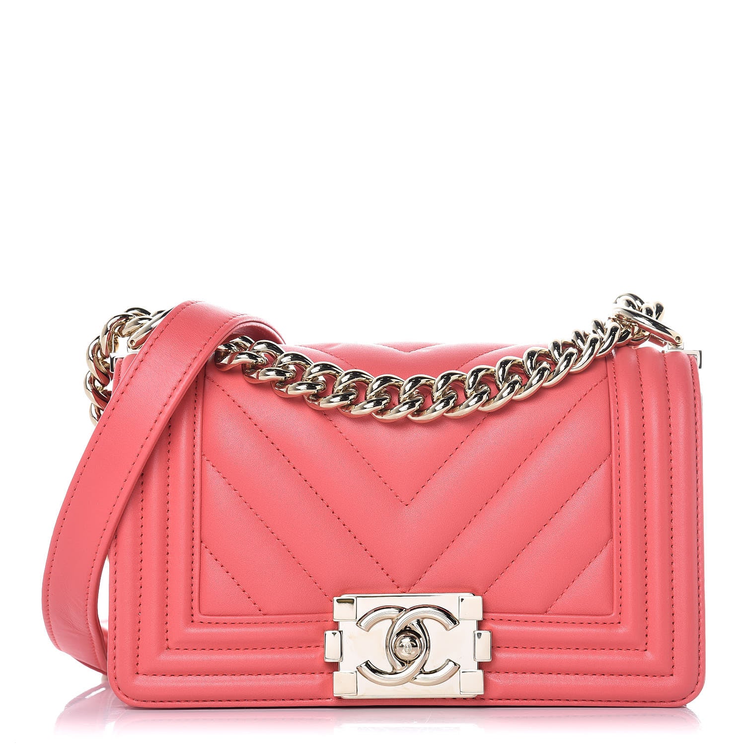 Chanel Calfskin Chevron Quilted Small Boy Flap Pink 1 of 7