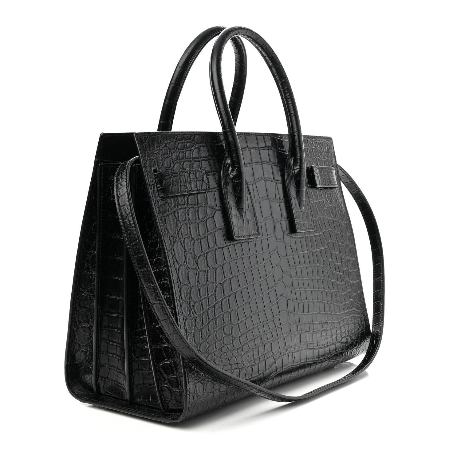 Saint Laurent Calfskin Crocodile Embossed Small Sac de Jour Black 3 of 10