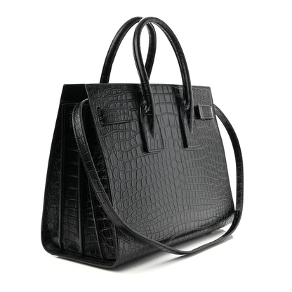 Saint Laurent Calfskin Crocodile Embossed Small Sac de Jour Black 3 of 10