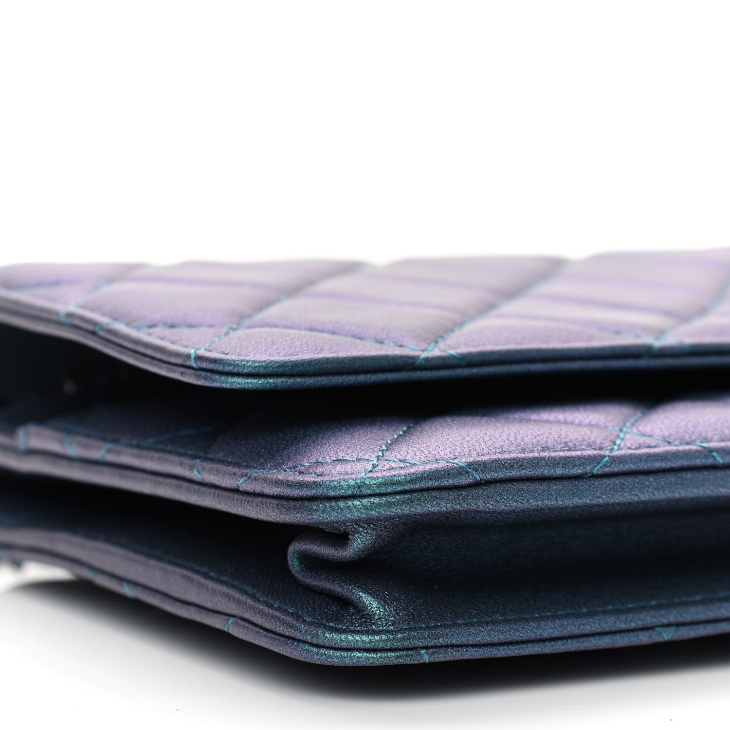 Chanel Metallic Lambskin Wallet On Chain WOC Turquoise 10 of 12