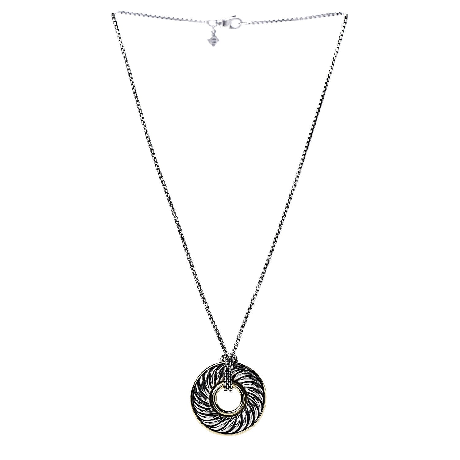 David Yurman Sterling Silver 18K Yellow Gold 30mm Cable Disc Necklace 3 of 7