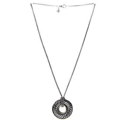 David Yurman Sterling Silver 18K Yellow Gold 30mm Cable Disc Necklace 3 of 7